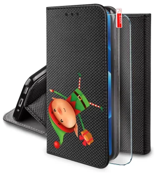 Etui do Oppo A6 4G / A6x zamykane z wzorami świątecznymi ze szkłem