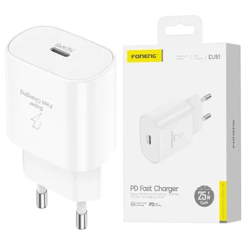 Szybka ładowarka sieciowa USB-C 25W biała