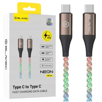 Szybki kabel Blavec USB typ C wielokolorowy świecący 60W 3A 1m