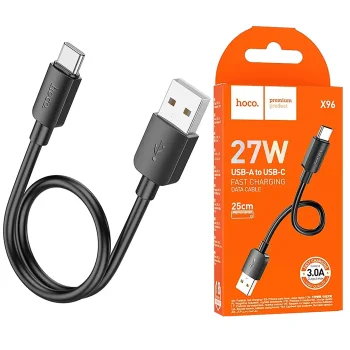 Szybki kabel Hoco USB-A USB-C 27W, krótki 25cm