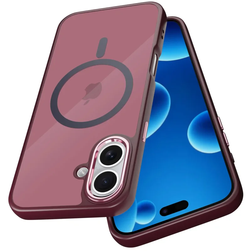Etui z kółkiem do iPhone 16 w kolorze burgundowym - kompatybilne z MagSafe