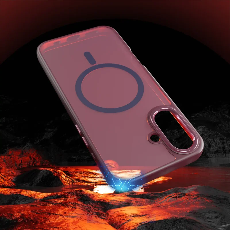 Etui MagSafe iPhone 16 burgundowe – wizualizacja odporności na uszkodzenia