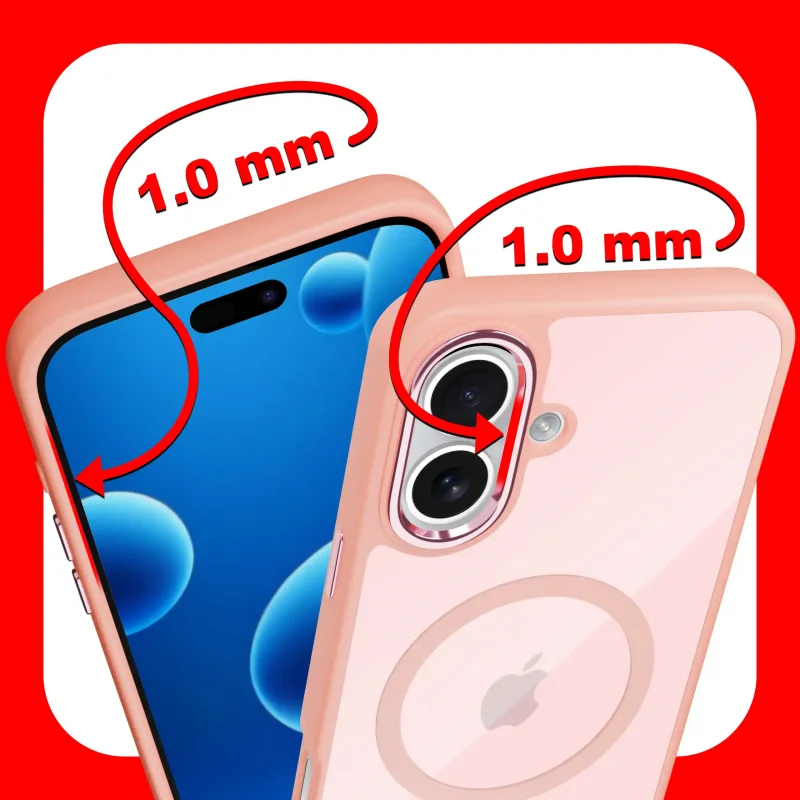 Etui magnetyczne iPhone 16 różowe – zaznaczone podwyższone ranty 1 mm chroniące ekran i aparat