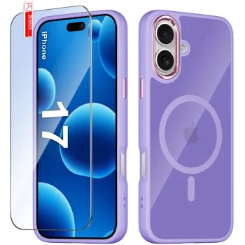 Etui do iPhone 17 Magsafe magnetyczne fioletowe ze szkłem