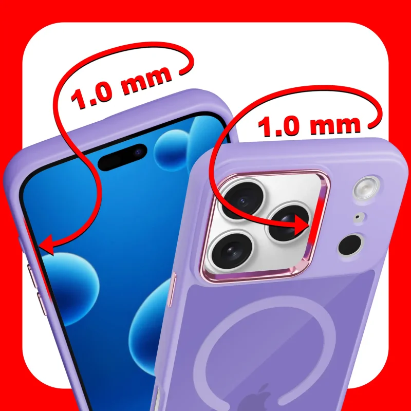 Etui magnetyczne iPhone 17 Pro fioletowe – zaznaczone podwyższone ranty 1 mm chroniące ekran i aparat