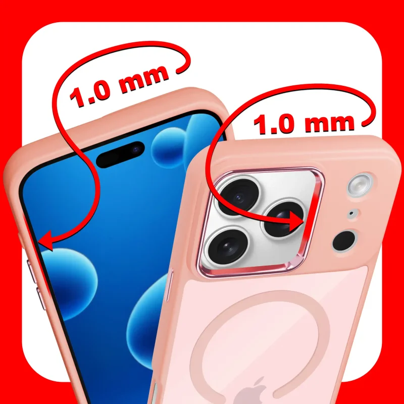 Etui magnetyczne iPhone 17 Pro różowe – zaznaczone podwyższone ranty 1 mm chroniące ekran i aparat