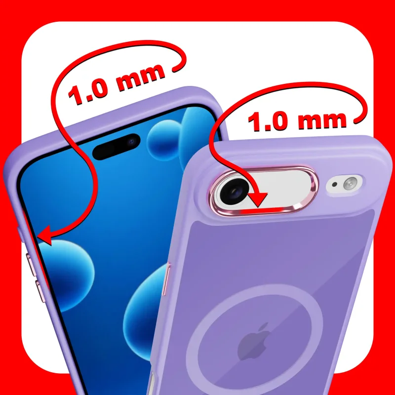 Etui magnetyczne iPhone Air fioletowe – zaznaczone podwyższone ranty 1 mm chroniące ekran i aparat
