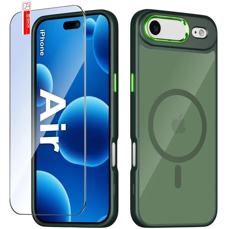 Etui MagSafe iPhone Air zielone i szkło hartowane na ekran w zestawie
