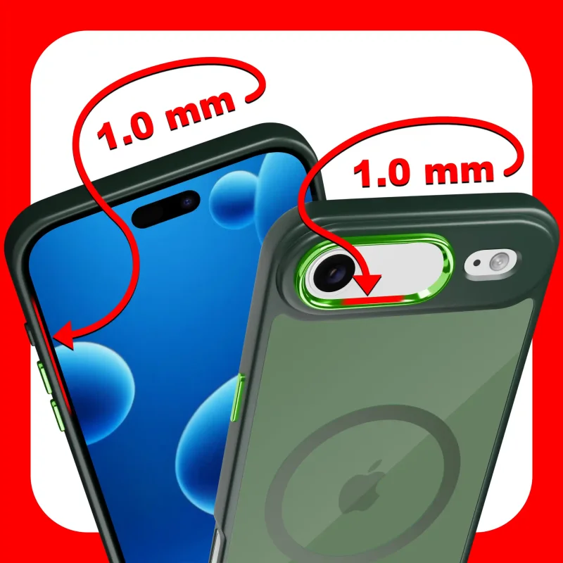 Etui magnetyczne iPhone Air zielone – zaznaczone podwyższone ranty 1 mm chroniące ekran i aparat