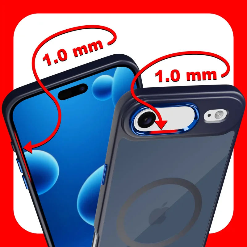 Etui magnetyczne iPhone Air granatowe – zaznaczone podwyższone ranty 1 mm chroniące ekran i aparat