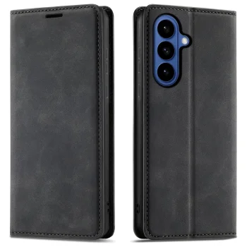 Etui do Samsung Galaxy S26 z klapką skórzane Velvet czarne ze szkłem