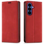 Etui do Samsung Galaxy S26 z klapką skórzane Velvet czerwone ze szkłem