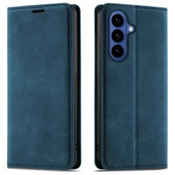 Etui do Samsung Galaxy S26 z klapką skórzane Velvet granatowe ze szkłem