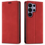 Etui do Samsung Galaxy S26 Ultra z klapką skórzane Velvet czerwone ze szkłem