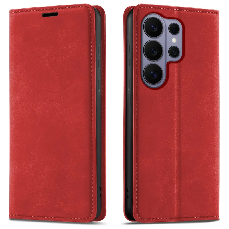 Skórzane etui z klapką do Samsung Galaxy S26 Ultra czerwone