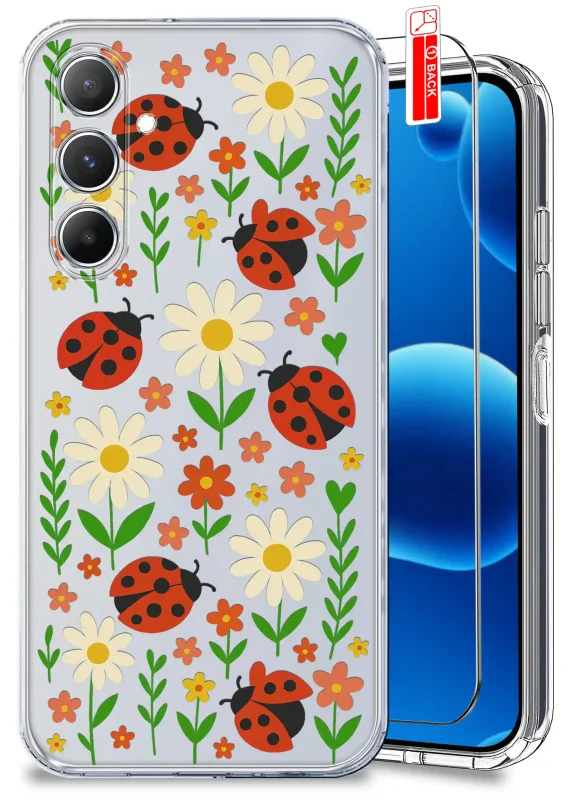 Etui wiosenne do Samsung Galaxy A05s przezroczyste z motywem kwiatów i biedronek