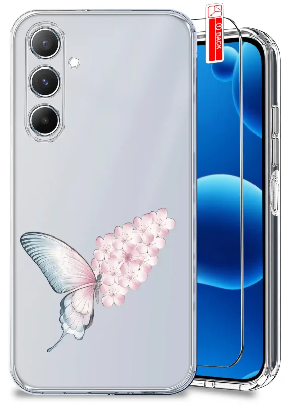 Etui wiosenne do Samsung Galaxy A25 5G przezroczyste z motywem kwiatków i motyla