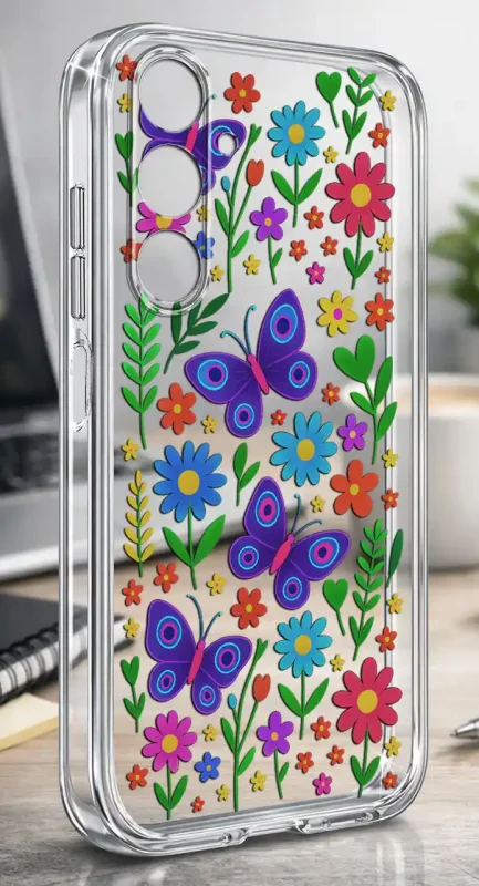 Przezroczyste etui wiosna Samsung Galaxy A26 5G z motylami i kwiatkami