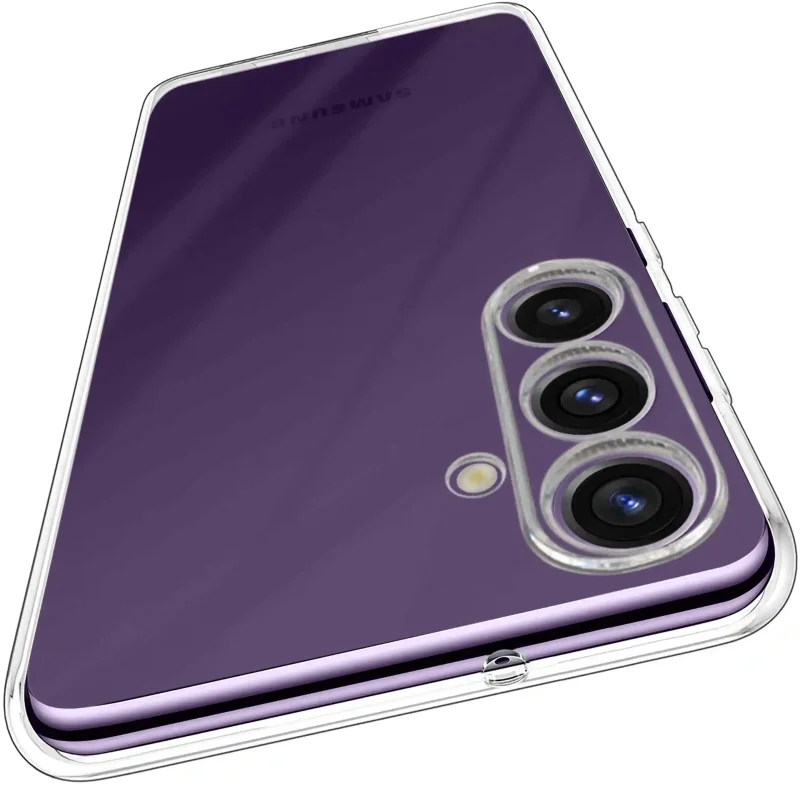 Wzmocniona ochrona aparatu w etui przezroczystym do Samsung Galaxy S23 FE – zbliżenie na wyspę kamery