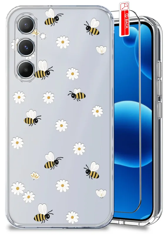 Etui wiosenne do Samsung Galaxy S26+ Plus przezroczyste z kolorowym wzorem pszczółek i kwiatków
