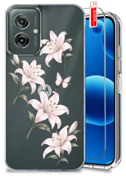 Etui do Motorola Moto G55 5G przezroczyste różne wzory wiosenne ze szkłem