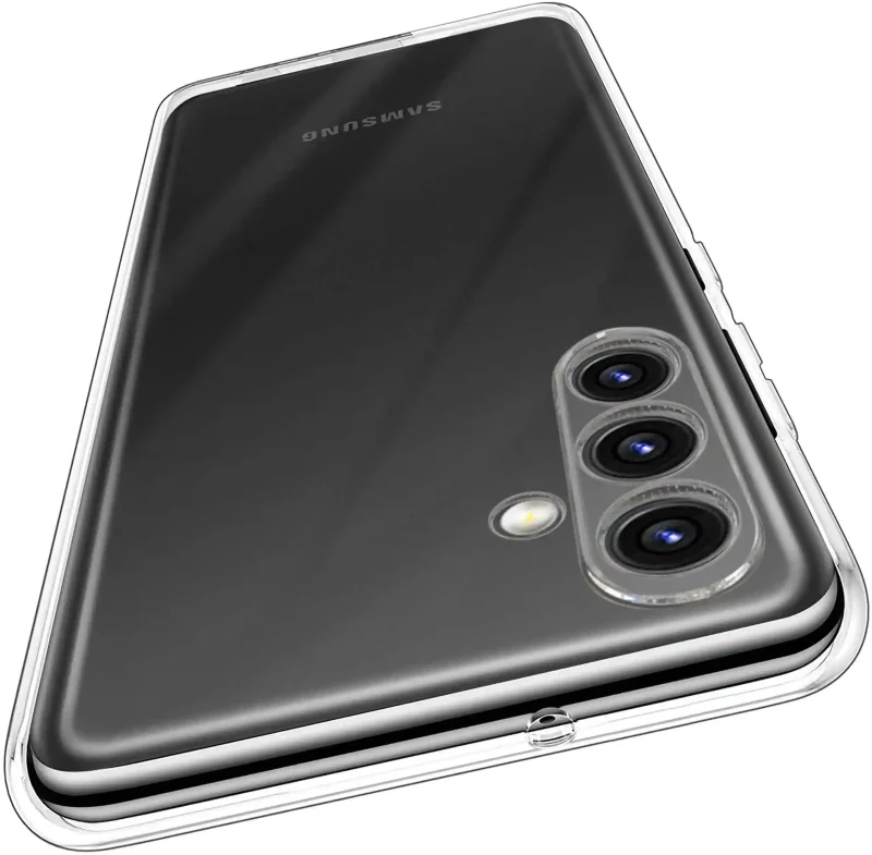 Wzmocniona ochrona aparatu w etui przezroczystym do Samsung Galaxy M15 – zbliżenie na wyspę kamery