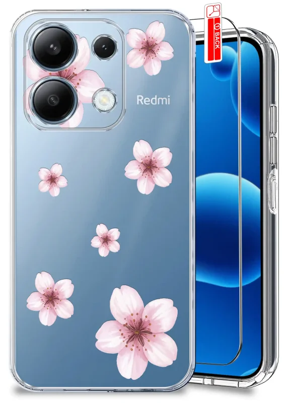 Etui wiosenne do Xiaomi Redmi Note 13 4G przezroczyste z kolorowym wzorem kwiatków