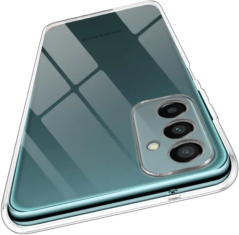 Wzmocniona ochrona aparatu w etui przezroczystym do Samsung Galaxy M13 – zbliżenie na wyspę kamery