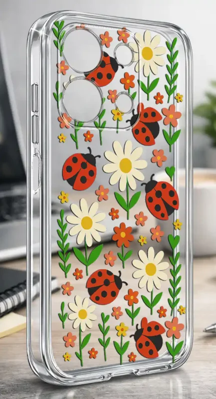 Przezroczyste etui wiosna Xiaomi Redmi Note 13 Pro 4G z biedronkami i kwiatkami