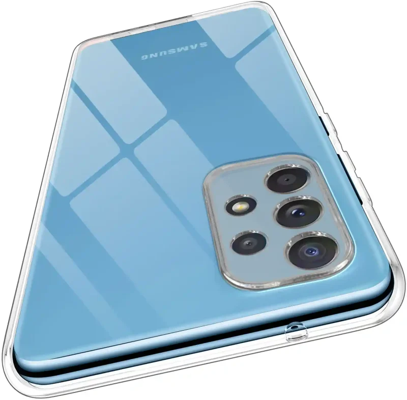 Wzmocniona ochrona aparatu w etui przezroczystym do Samsung Galaxy A52 / A52s – zbliżenie na wyspę kamery