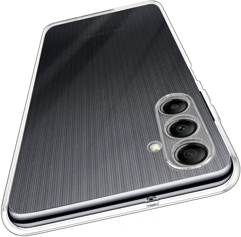Wzmocniona ochrona aparatu w etui przezroczystym do Samsung Galaxy A14 5G – zbliżenie na wyspę kamery