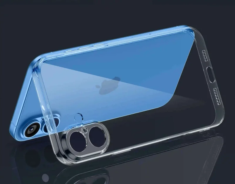 Transparentne etui ochronne do iPhone 16 – widok samego case’a z wycięciem na aparat i porty
