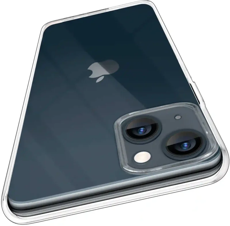 Wzmocniona ochrona aparatu w etui przezroczystym do iPhone 13 / 14 – zbliżenie na wyspę kamery