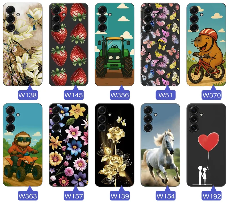 Case wiosenne Samsung Galaxy S26+ Plus czarne etui z wzorem – motyle, kwiaty, róże, koń, traktor, truskawki, kapibara, miłość