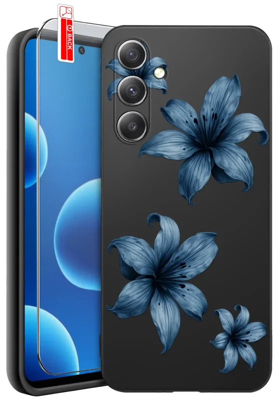 Etui wiosenne do Samsung Galaxy A35 5G w niebieskie kwiatki