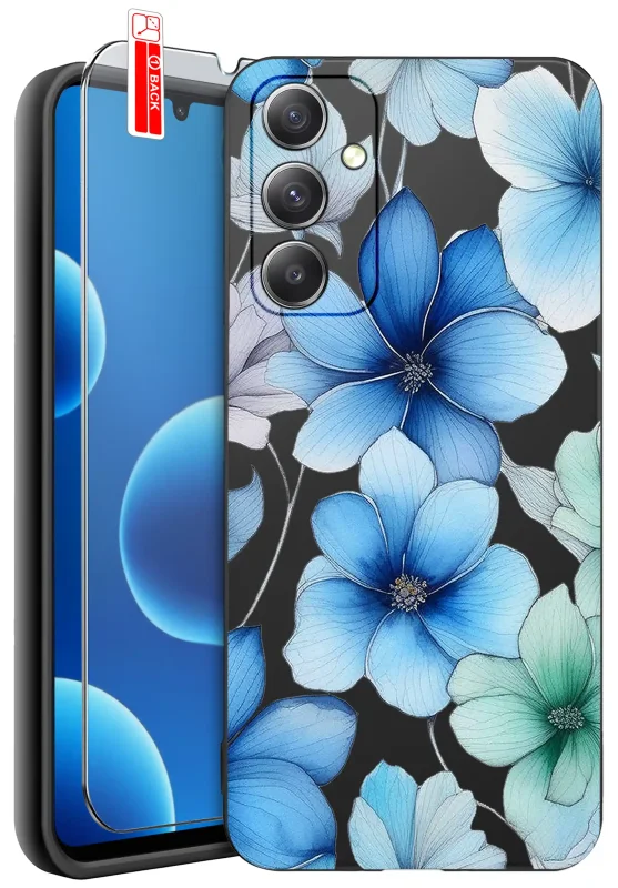Etui wiosenne do Samsung Galaxy A25 5G w niebieskie kwiatki