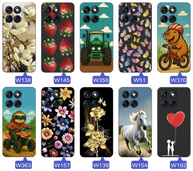 Case wiosenne Motorola Edge 60 Pro czarne etui z wzorem – motyle, kwiaty, róże, koń, traktor, truskawki, kapibara, miłość