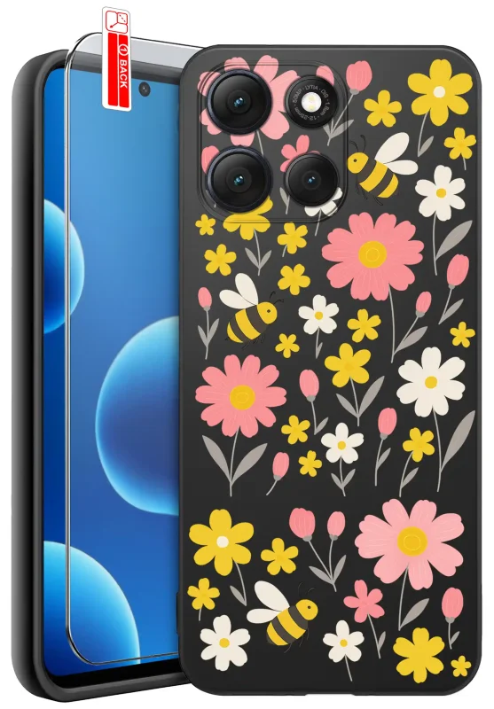 Etui wiosenne do Motorola Moto G86 z kwiatkami i pszczółkami