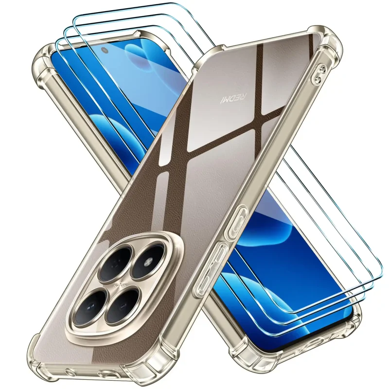 Przezroczyste etui Anti-Shock do Xiaomi Redmi Note 15 Pro 5G z trzema szkłami hartowanymi