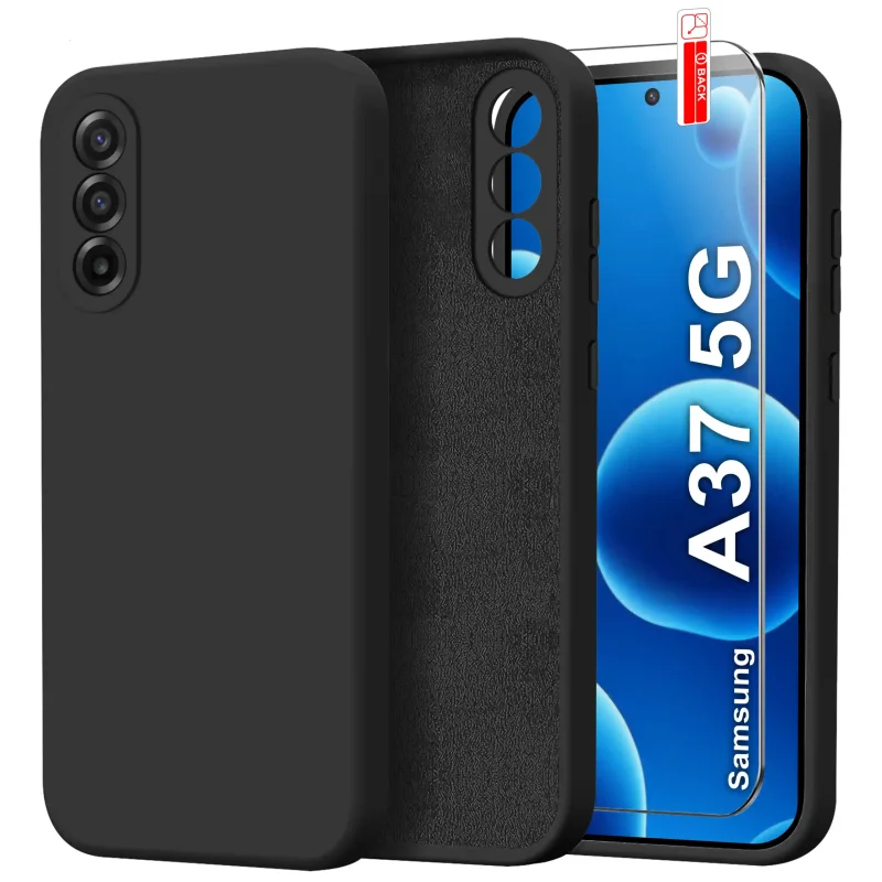 Etui silikonowe Samsung Galaxy A37 5G czarne z mikrofibrą i szkłem hartowanym w zestawie