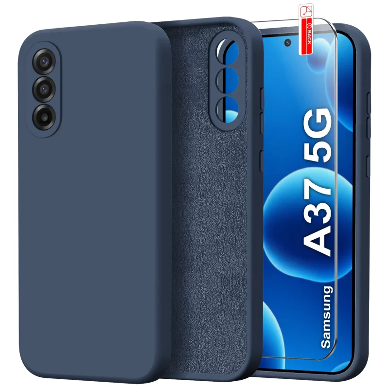 Etui silikonowe Samsung Galaxy A37 5G granatowe z mikrofibrą i szkłem hartowanym w zestawie