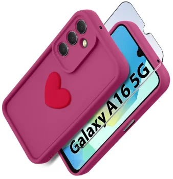 Etui do Samsung Galaxy A16 5G silikonowe serce różowe ze szkłem