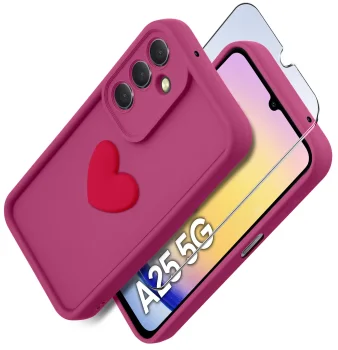 Etui do Samsung Galaxy A25 5G silikonowe serce różowe ze szkłem
