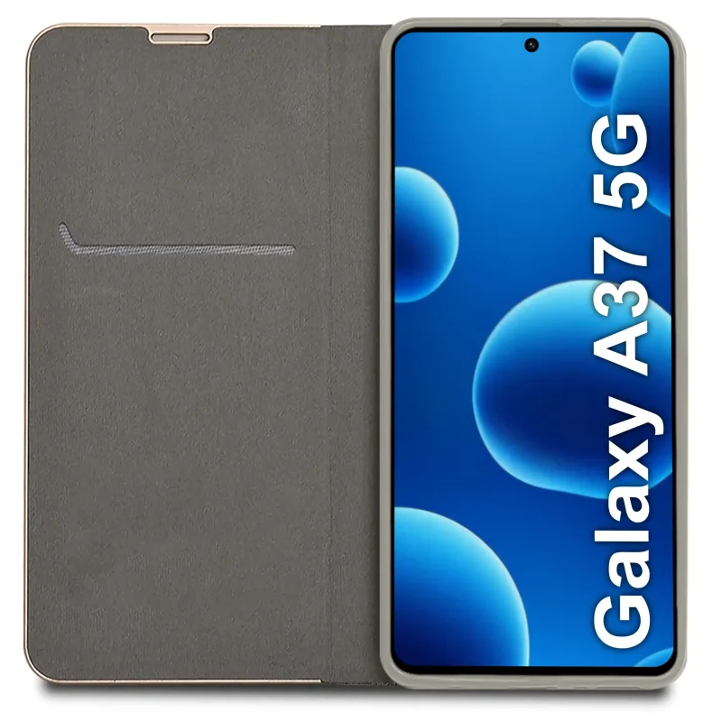 Wnętrze szarego pokrowca z klapką na Samsung Galaxy A36 / A37 5G, kieszonka na karty i banknoty - eleganckie etui portfelowe