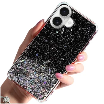 Etui do iPhone 16 brokat czarne ze szkłem