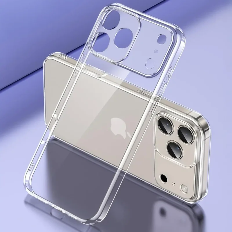 Transparentne etui ochronne do iPhone 17 Pro – widok samego case’a z wycięciem na aparat i porty