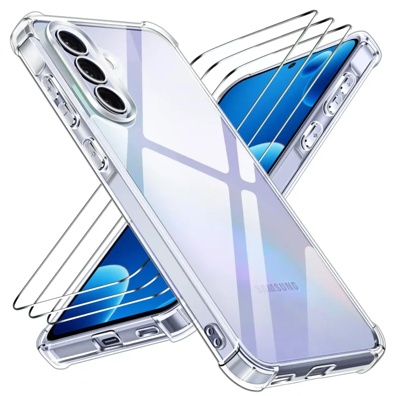 Przezroczyste etui Anti-Shock do Samsung Galaxy A57 5G z trzema szkłami hartowanymi
