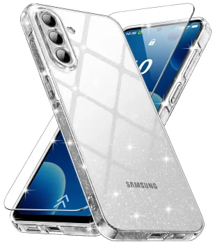 Etui do Samsung Galaxy A57 5G bezbarwne z brokatem ze szkłem
