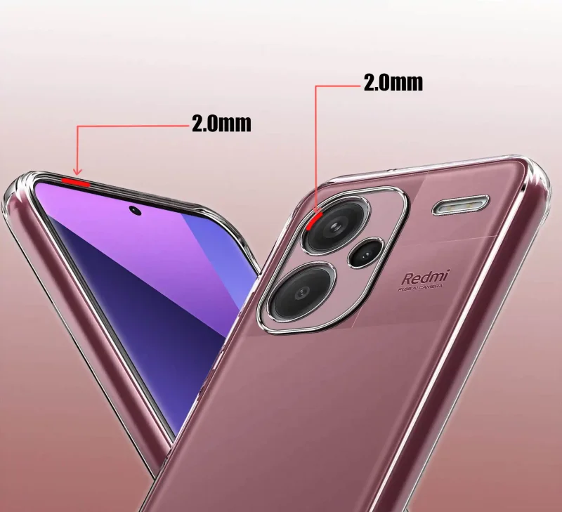 Etui Clear Case do Xiaomi Redmi Note 13 Pro+ Plus 5G – podwyższone ranty 2.0 mm chroniące ekran i aparat