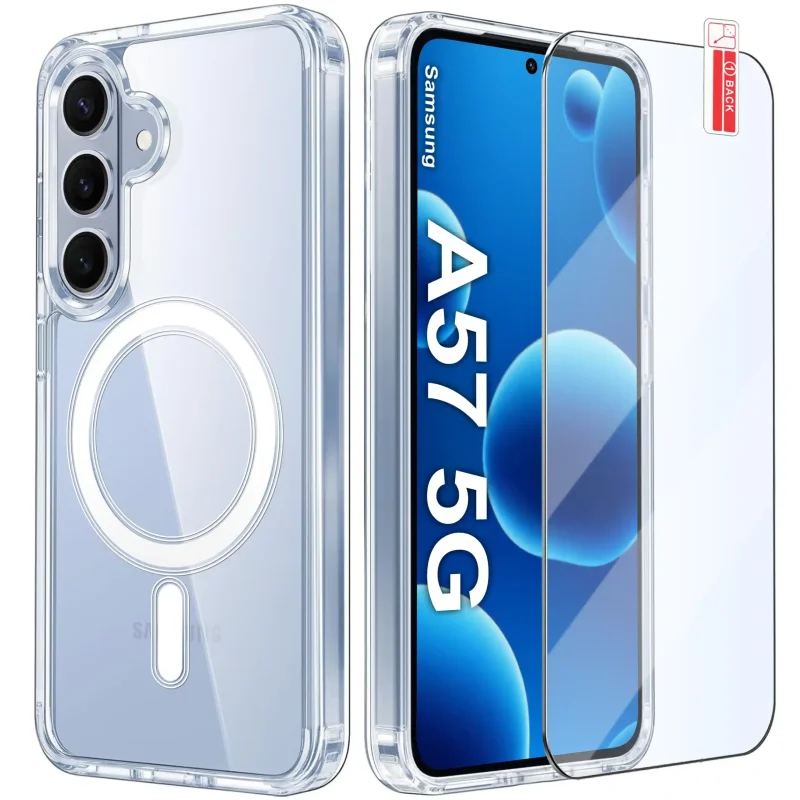 Bezbarwne etui MagSafe do Samsung Galaxy A57 5G ze szkłem hartowanym 9H w zestawie